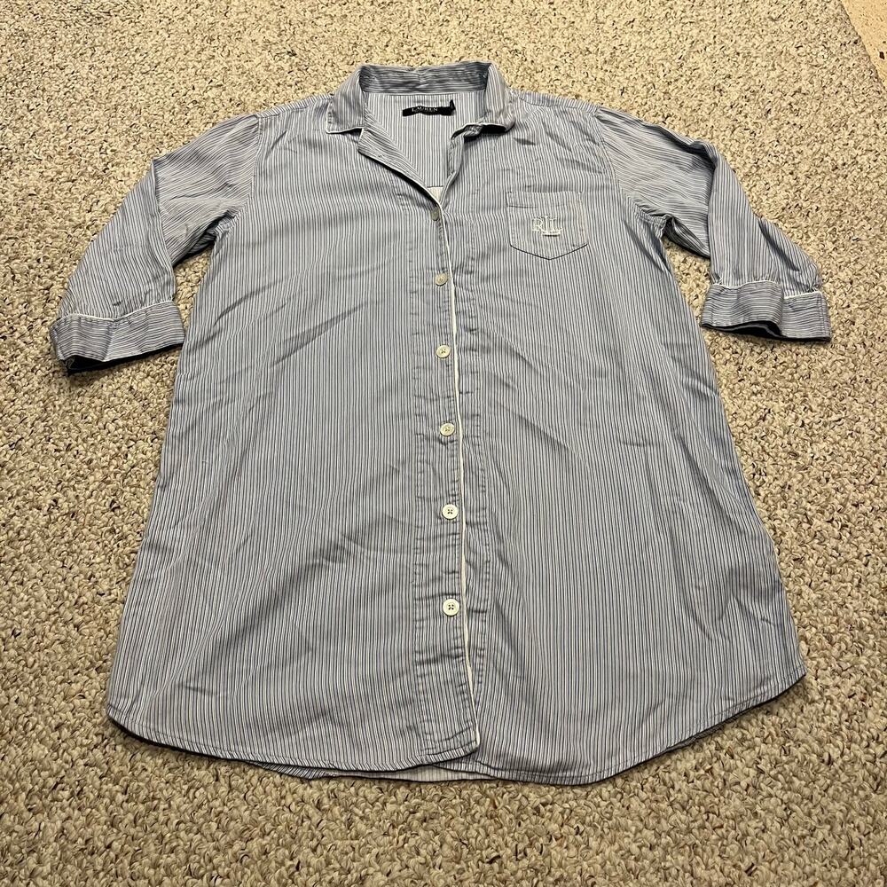 Lauren Ralph Lauren Striped Sleep Shirt L Button Front Preppy Classic Old Money